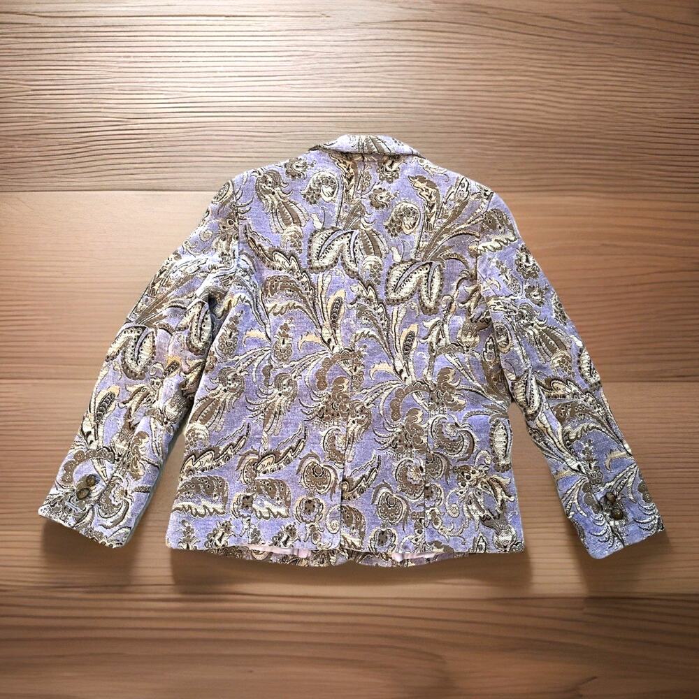 VTG Tapestry Jacket Pastel Lavender Purple Paisley Jacquard Bronze Button M L - Picture 2 of 10